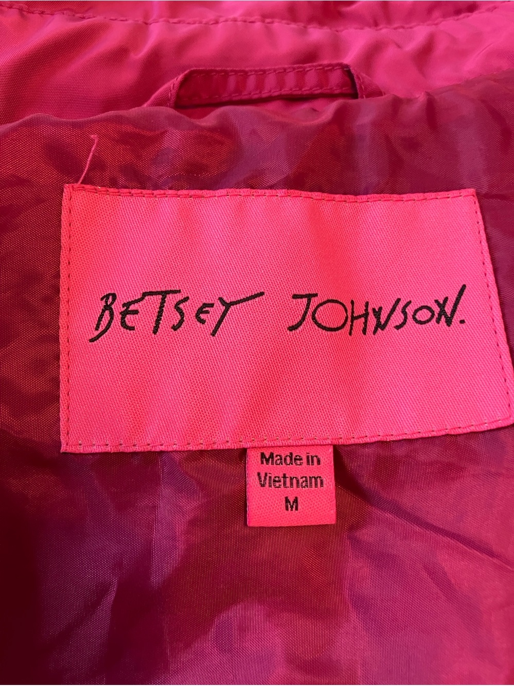 Betsey Johnson Ruched Raspberry Pink Zipper Jacket M - Picture 6 of 9